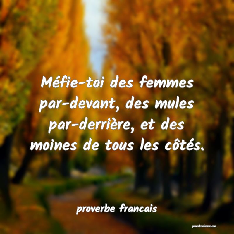 Méfie-toi des femmes par-devant, des mules par-derrière, et des moines de tous les côtés.