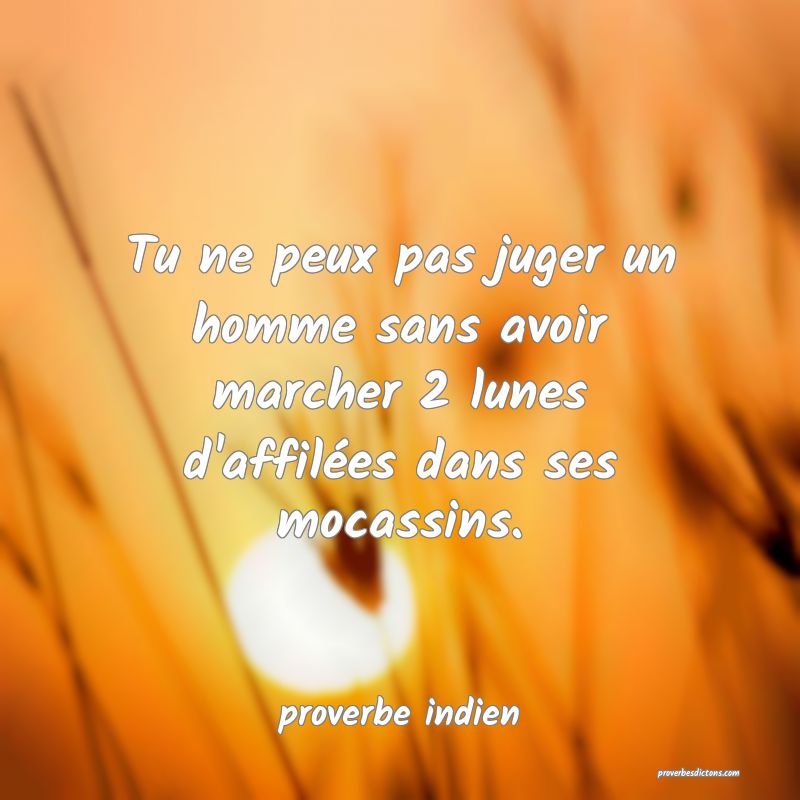 Tu ne peux pas juger un homme sans avoir marcher 2 lunes d'affilées dans ses mocassins.