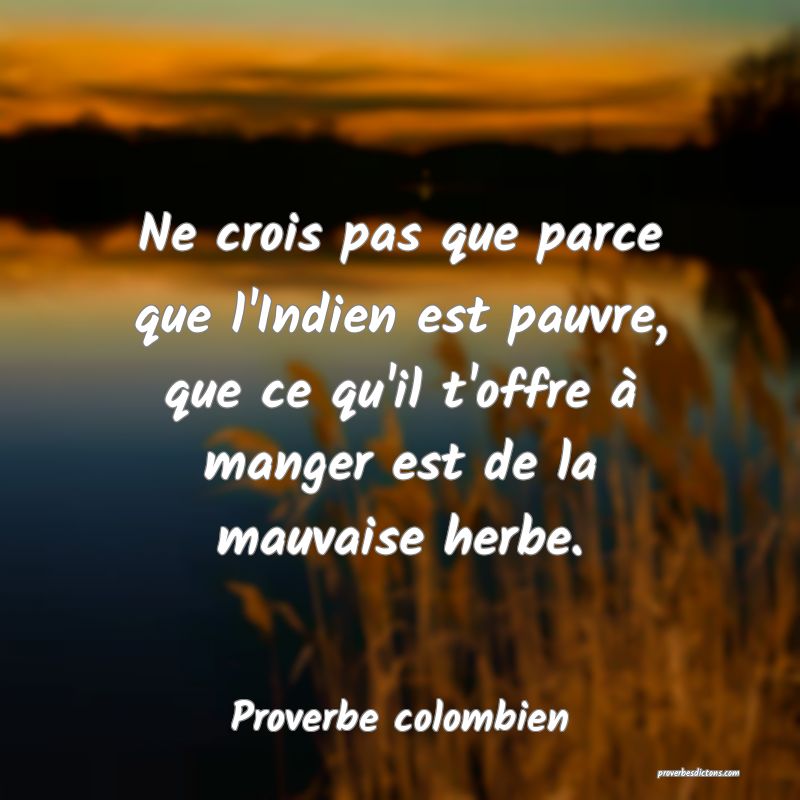  Ne crois pas que parce que l'Indien est pauvre, que ce qu'il t'offre à manger est de la mauvaise herbe.