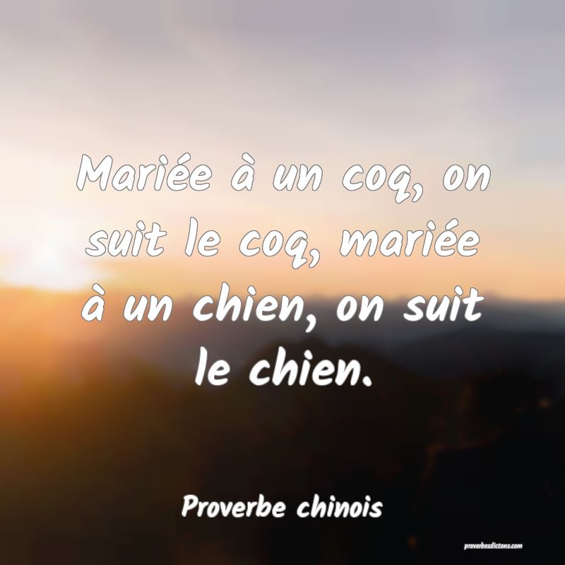 Mariée à un coq, on suit le coq, mariée à un chien, on suit le chien.