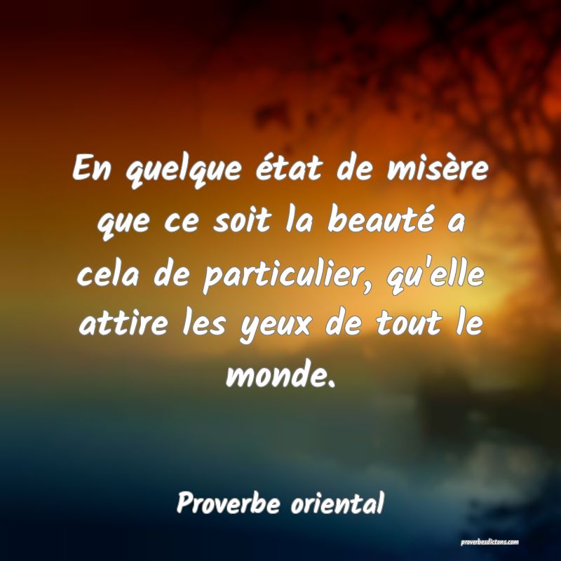 En quelque état de misère que ce soit la beauté a cela de particulier, qu'elle attire les yeux de tout le monde.
