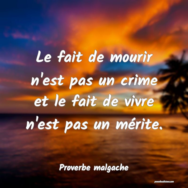 Le fait de mourir n'est pas un crime et le fait de vivre n'est pas un mérite.