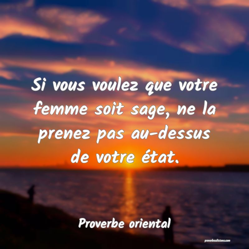 Si vous voulez que votre femme soit sage, ne la prenez pas au-dessus de votre état.