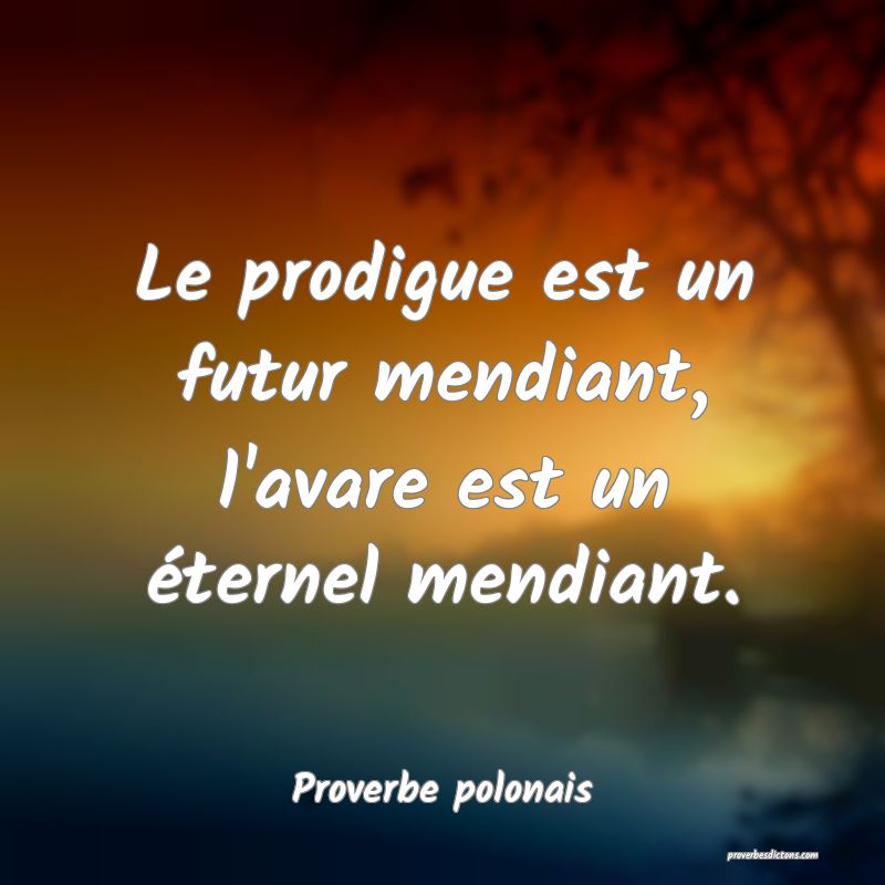 Le prodigue est un futur mendiant, l'avare est un éternel mendiant.