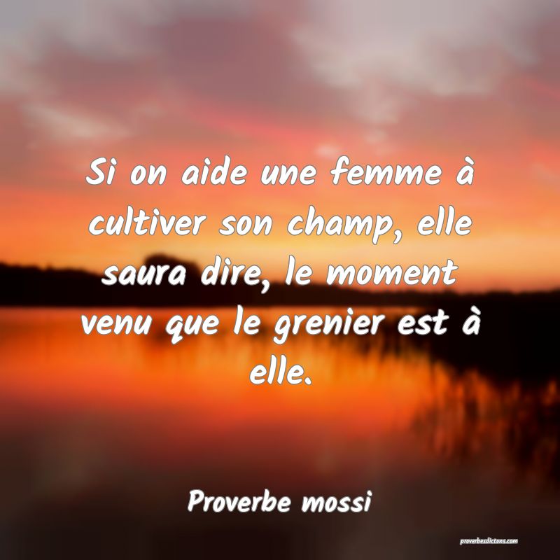Si on aide une femme à cultiver son champ, elle saura dire, le moment venu que le grenier est à elle.