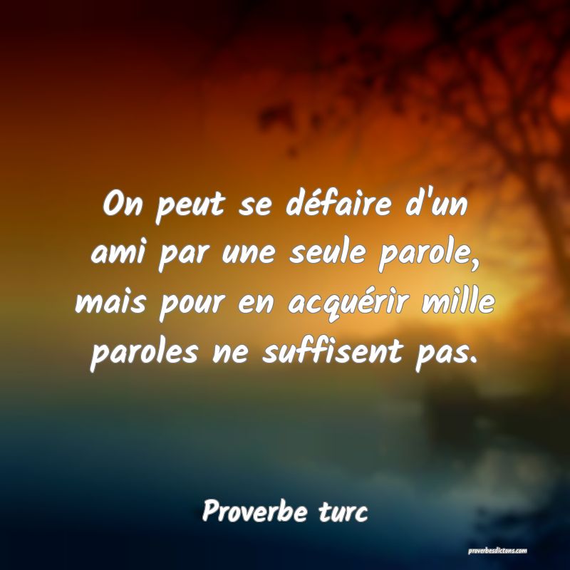 On peut se défaire d'un ami par une seule parole, mais pour en acquérir mille paroles ne suffisent pas.