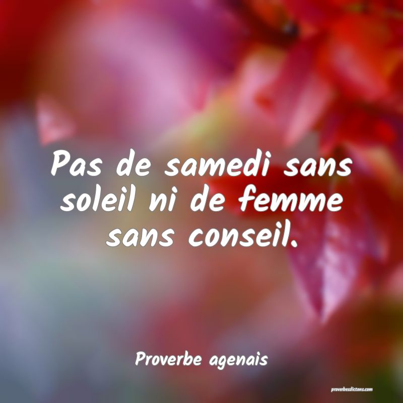 Pas de samedi sans soleil ni de femme sans conseil.
