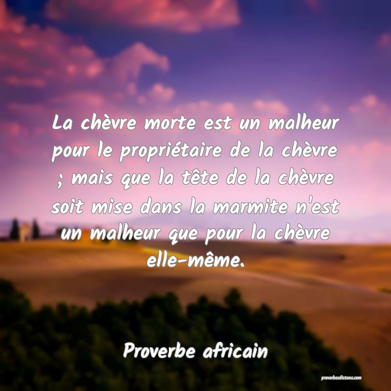 La chèvre morte est un malheur pour le propriétaire de la chèvre ; mais que la tête de la chèvre soit mise dans la marmite n'est un malheur que pour la chèvre elle-même.