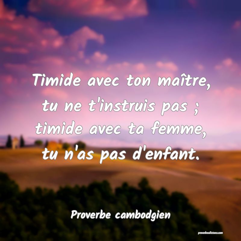 Timide avec ton maître, tu ne t'instruis pas ; timide avec ta femme, tu n'as pas d'enfant.