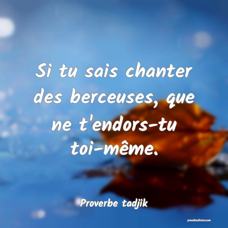 Si tu sais chanter des berceuses, que ne t'endors-tu toi-même.