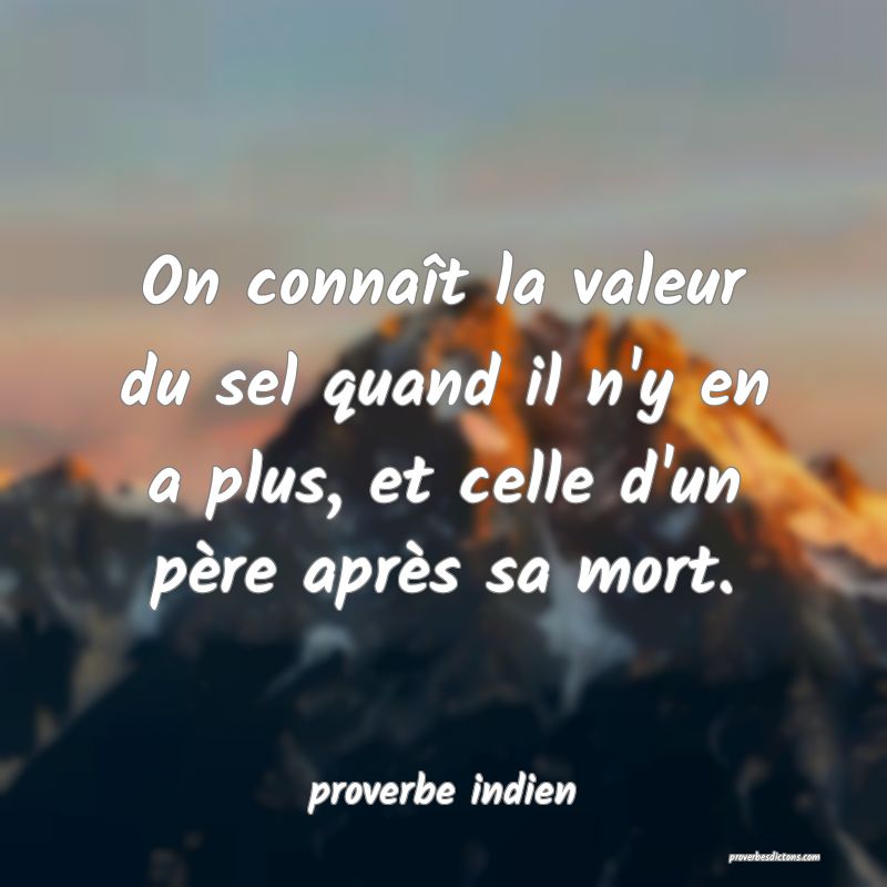 On connaît la valeur du sel quand il n'y en a plus, et celle d'un père après sa mort.