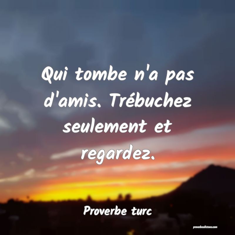 Qui tombe n'a pas d'amis. Trébuchez seulement et regardez.