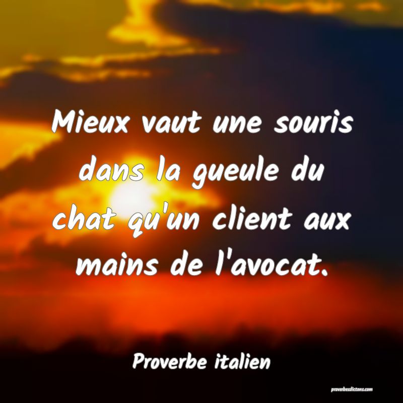 Mieux vaut une souris dans la gueule du chat qu'un client aux mains de l'avocat.
