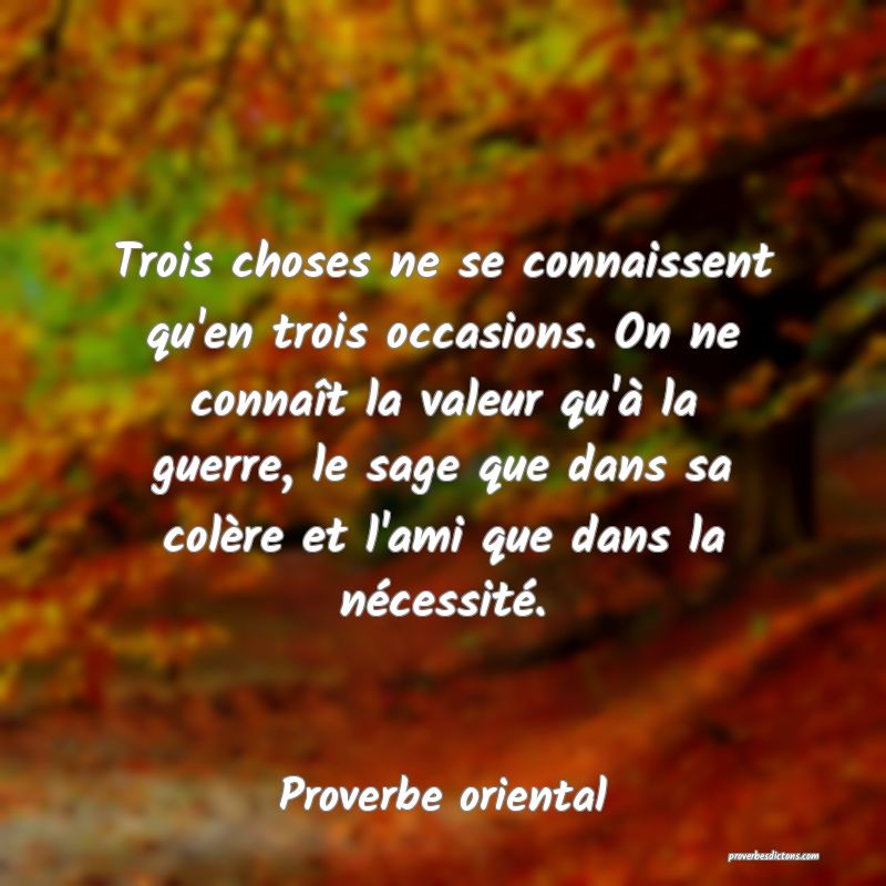 Trois choses ne se connaissent qu'en trois occasions. On ne connaît la valeur qu'à la guerre, le sage que dans sa colère et l'ami que dans la nécessité.