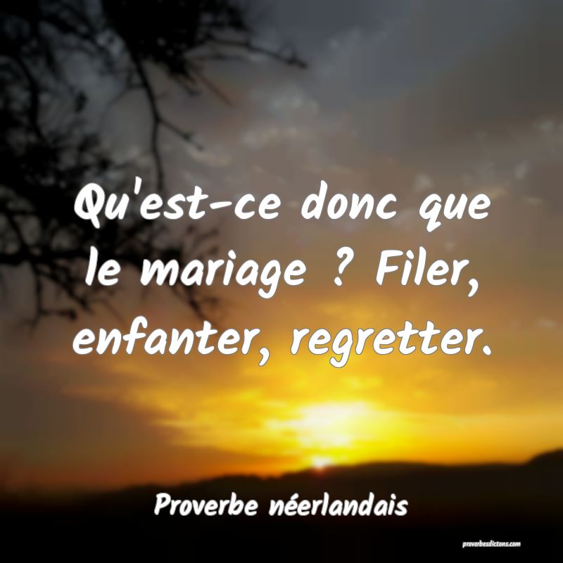 Qu'est-ce donc que le mariage ? Filer, enfanter, regretter.