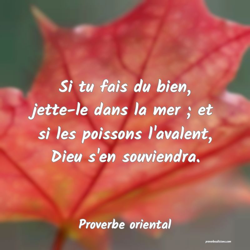 Si tu fais du bien, jette-le dans la mer ; et si les poissons l'avalent, Dieu s'en souviendra.