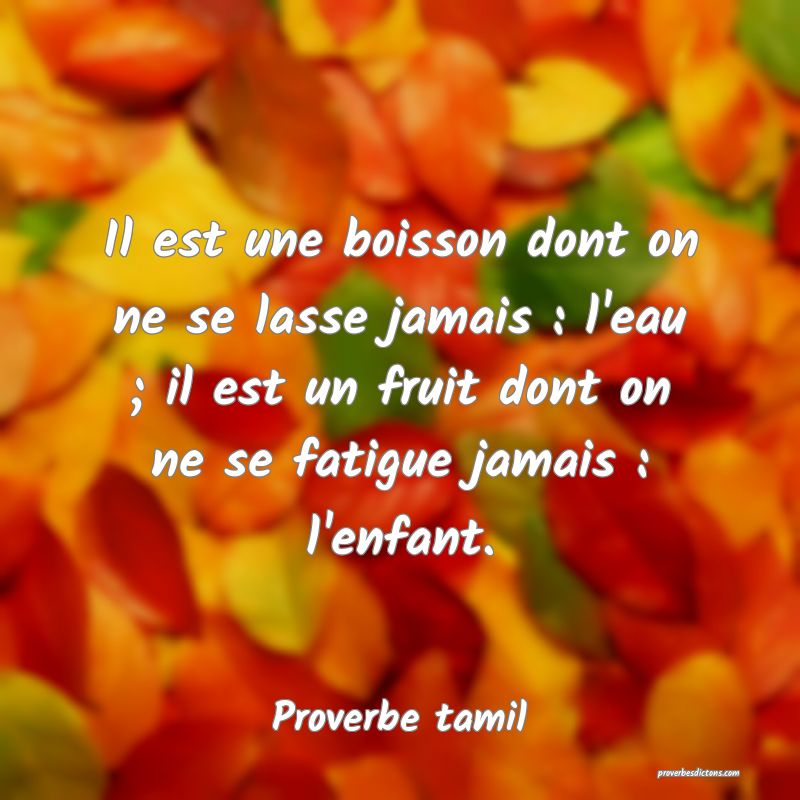 Il est une boisson dont on ne se lasse jamais : l'eau ; il est un fruit dont on ne se fatigue jamais : l'enfant.