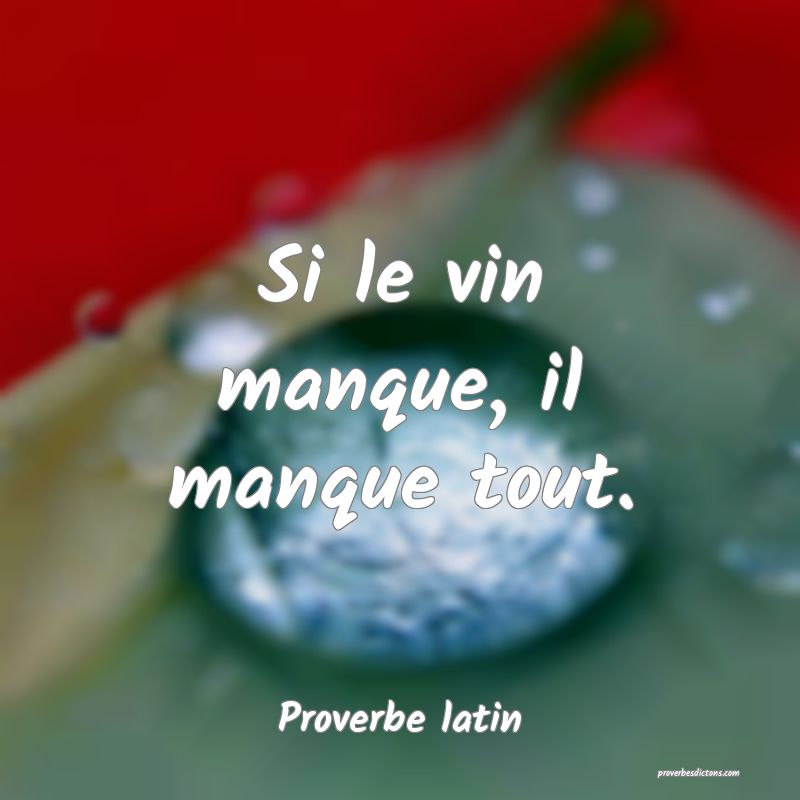 Si le vin manque, il manque tout.