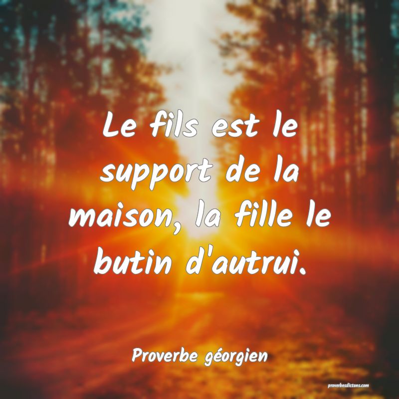 Le fils est le support de la maison, la fille le butin d'autrui.