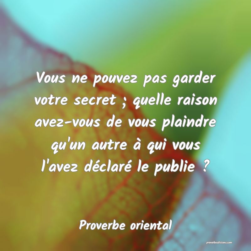 Vous ne pouvez pas garder votre secret ; quelle raison avez-vous de vous plaindre qu'un autre à qui vous l'avez déclaré le publie ?