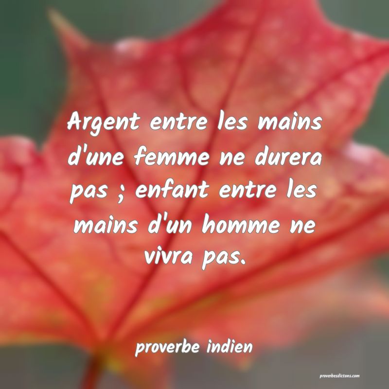 Argent entre les mains d'une femme ne durera pas ; enfant entre les mains d'un homme ne vivra pas.