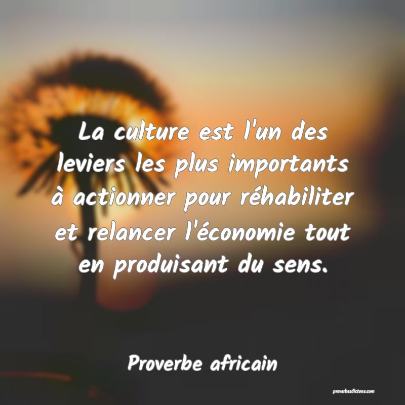 La culture est l'un des leviers les plus importants à actionner pour réhabiliter et relancer l'économie tout en produisant du sens.