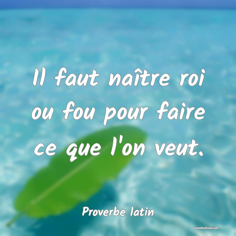 Il faut naître roi ou fou pour faire ce que l'on veut.