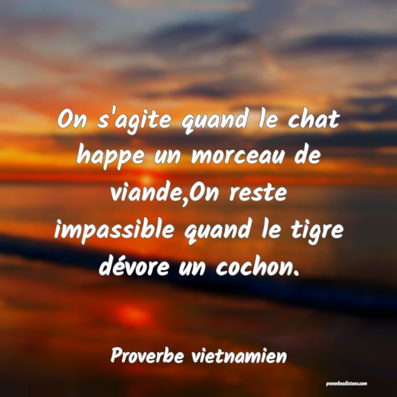  On s'agite quand le chat happe un morceau de viande,On reste impassible quand le tigre dévore un cochon.