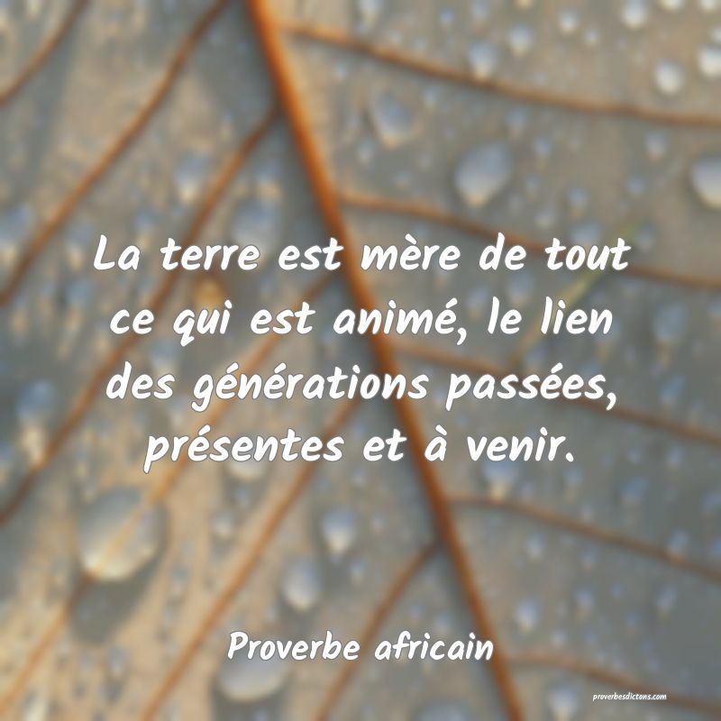 La terre est mère de tout ce qui est animé, le lien des générations passées, présentes et à venir.