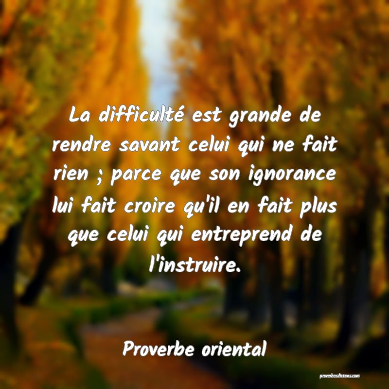 La difficulté est grande de rendre savant celui qui ne fait rien ; parce que son ignorance lui fait croire qu'il en fait plus que celui qui entreprend de l'instruire.