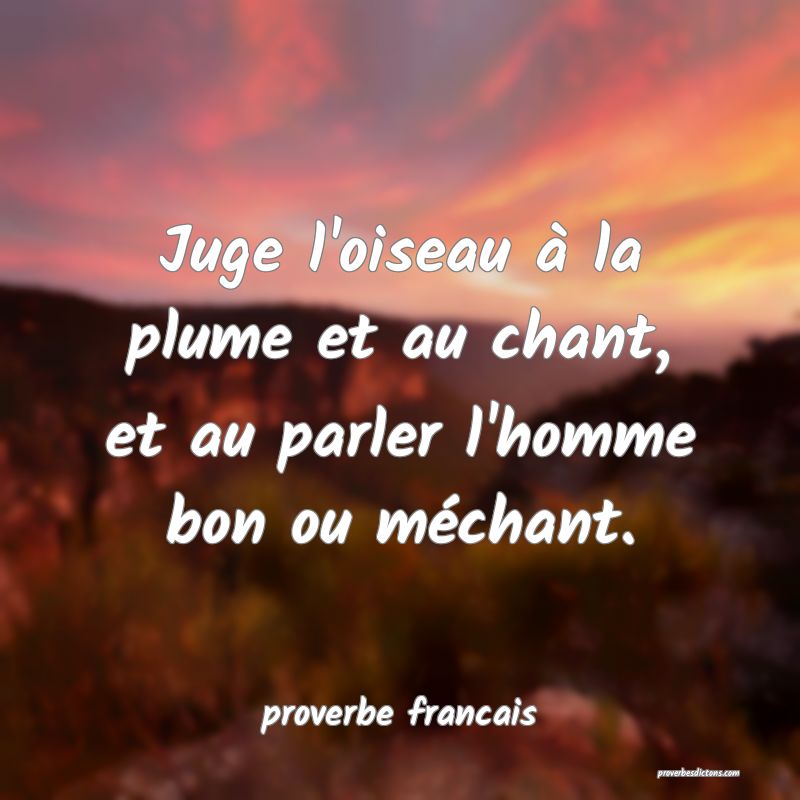 Juge l'oiseau à la plume et au chant, et au parler l'homme bon ou méchant.
