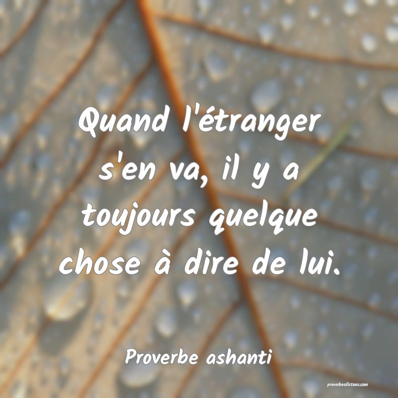 Quand l'étranger s'en va, il y a toujours quelque chose à dire de lui.