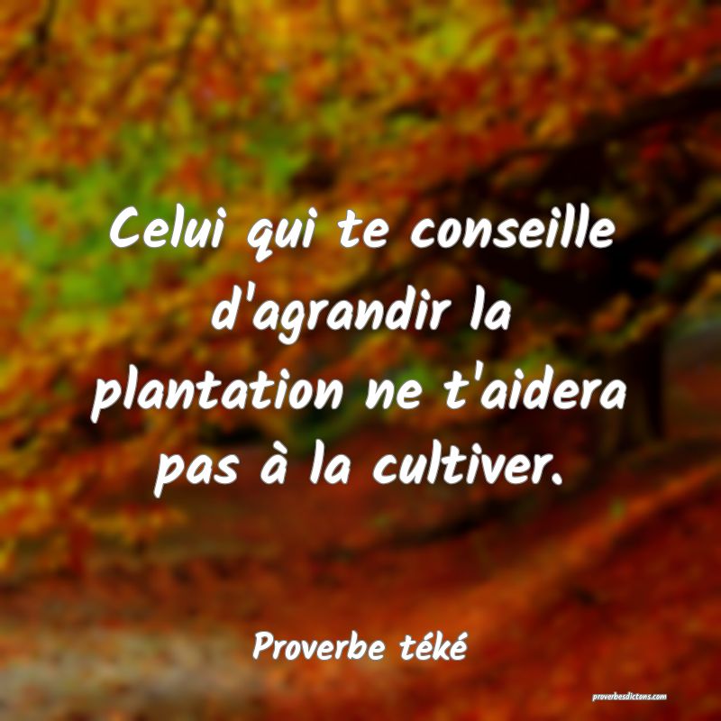 Celui qui te conseille d'agrandir la plantation ne t'aidera pas à la cultiver.