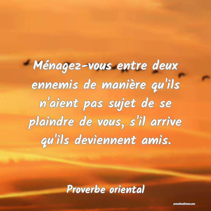 Ménagez-vous entre deux ennemis de manière qu'ils n'aient pas sujet de se plaindre de vous, s'il arrive qu'ils deviennent amis.