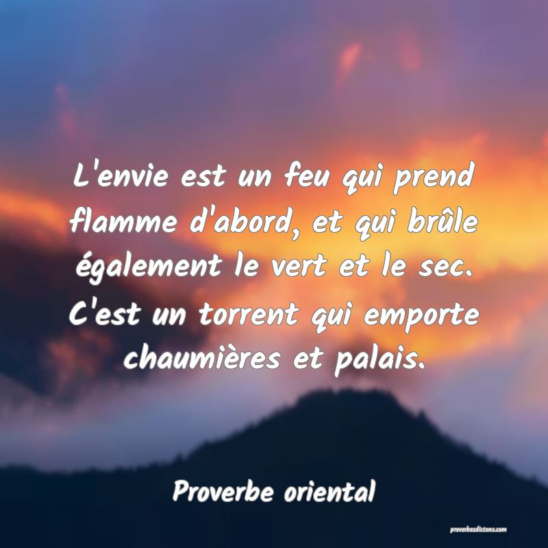 L'envie est un feu qui prend flamme d'abord, et qui brûle également le vert et le sec. C'est un torrent qui emporte chaumières et palais.