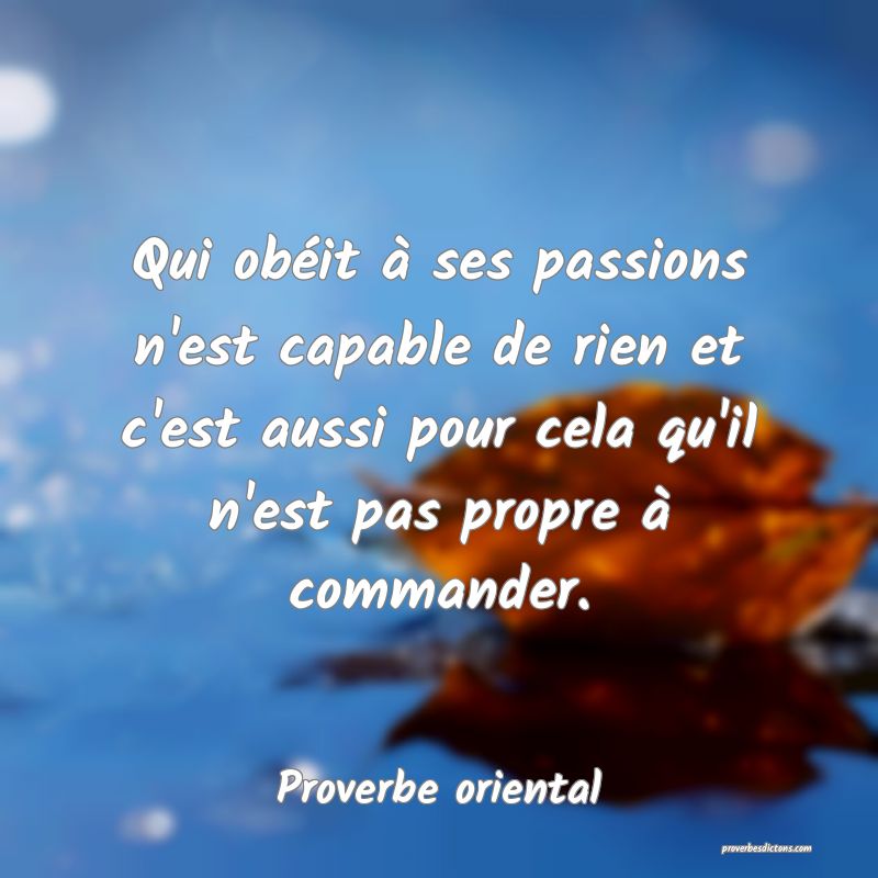 Qui obéit à ses passions n'est capable de rien et c'est aussi pour cela qu'il n'est pas propre à commander.