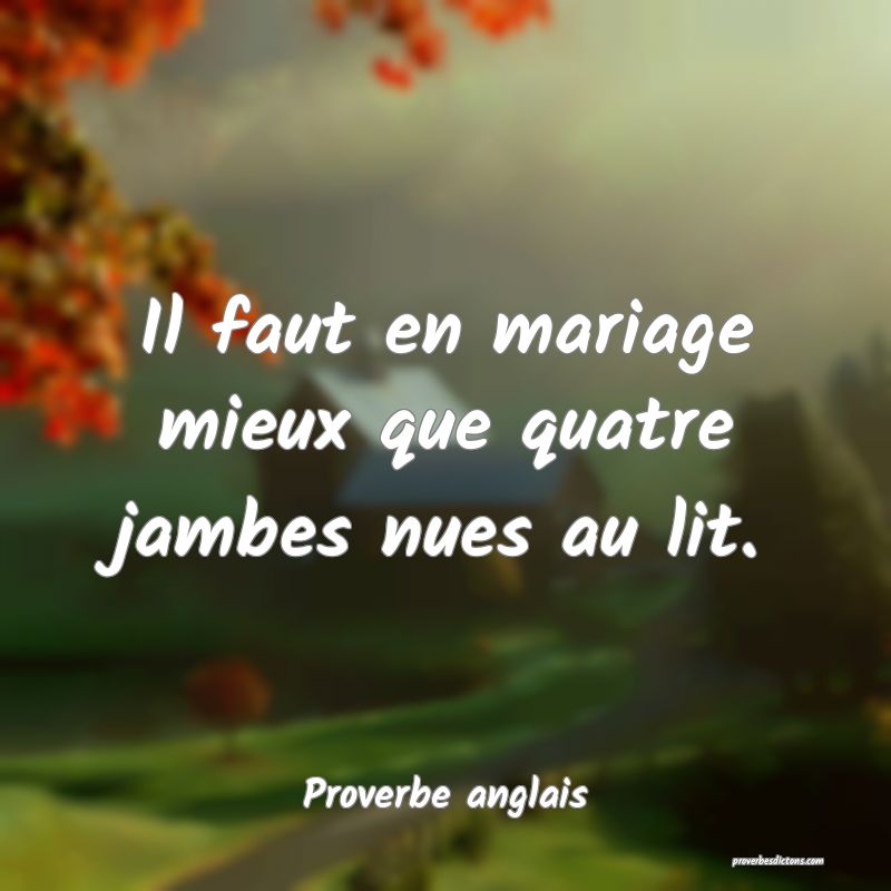 Il faut en mariage mieux que quatre jambes nues au lit.