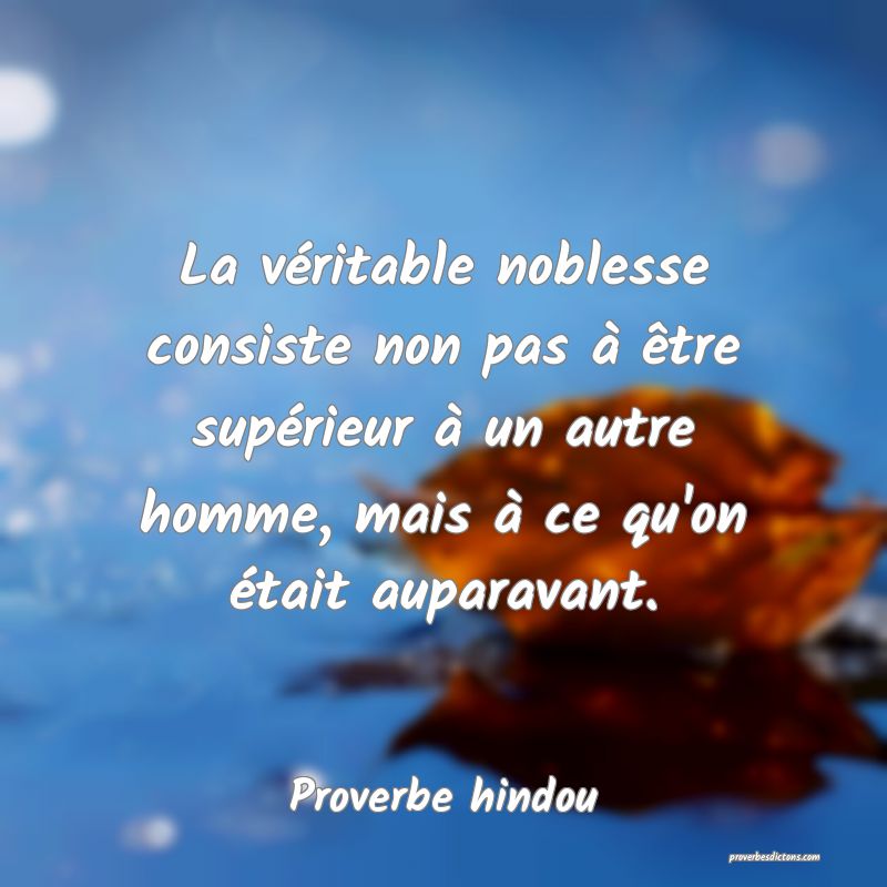 La véritable noblesse consiste non pas à être supérieur à un autre homme, mais à ce qu'on était auparavant.