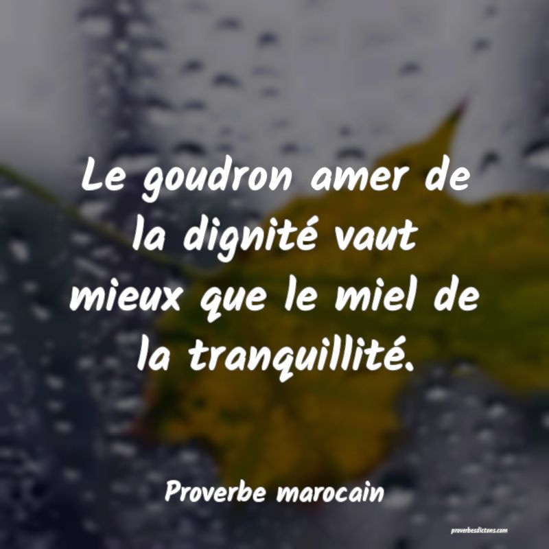 Le goudron amer de la dignité vaut mieux que le miel de la tranquillité.
