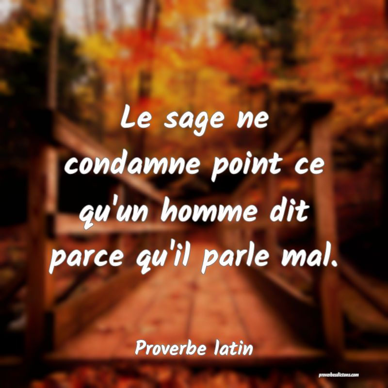 Le sage ne condamne point ce qu'un homme dit parce qu'il parle mal.
