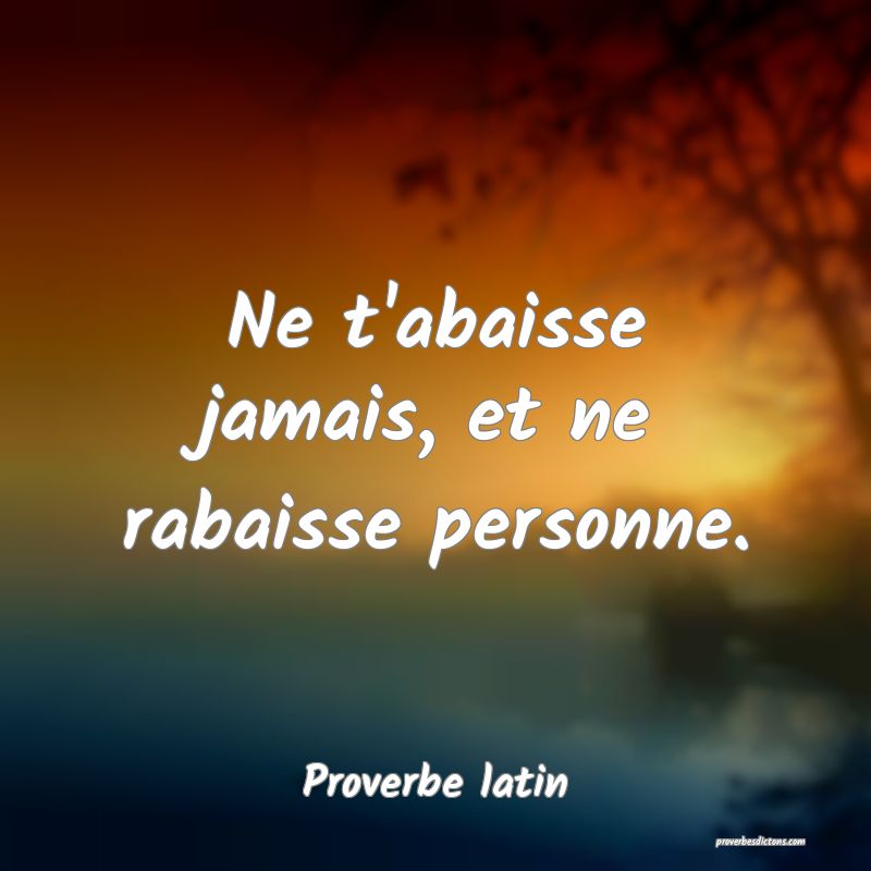 Ne t'abaisse jamais, et ne rabaisse personne.
