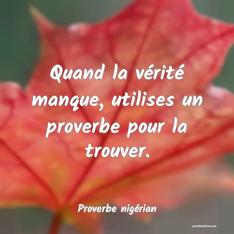 Quand la vérité manque, utilises un proverbe pour la trouver.
