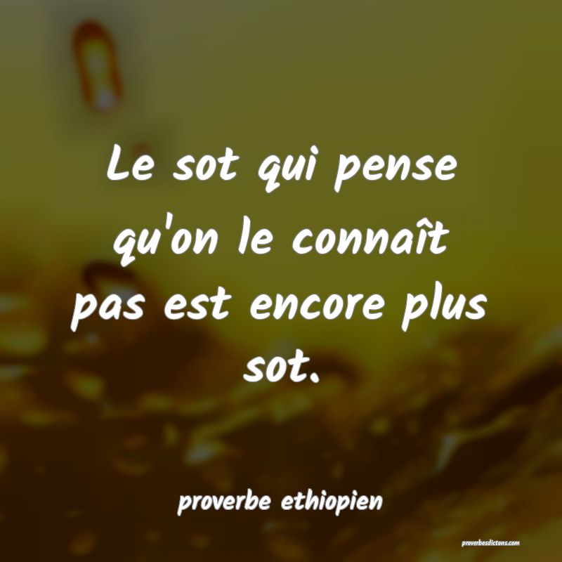 Le sot qui pense qu'on le connaît pas est encore plus sot.
