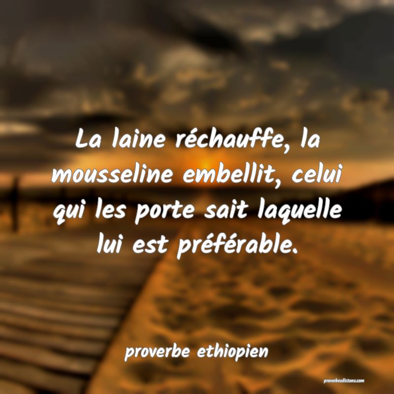 La laine réchauffe, la mousseline embellit, celui qui les porte sait laquelle lui est préférable.
