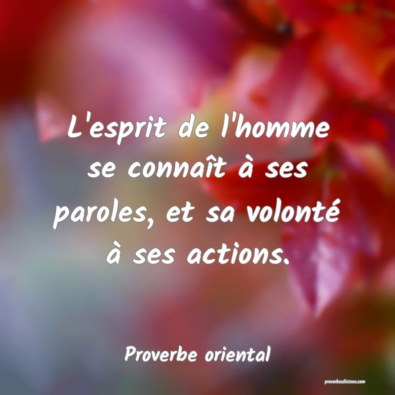 L'esprit de l'homme se connaît à ses paroles, et sa volonté à ses actions.