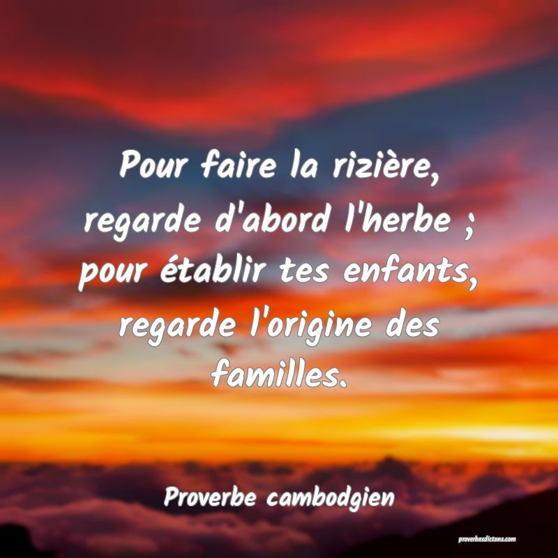 Pour faire la rizière, regarde d'abord l'herbe ; pour établir tes enfants, regarde l'origine des familles.