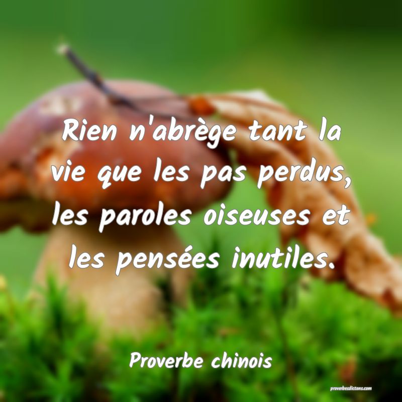 Rien n'abrège tant la vie que les pas perdus, les paroles oiseuses et les pensées inutiles.