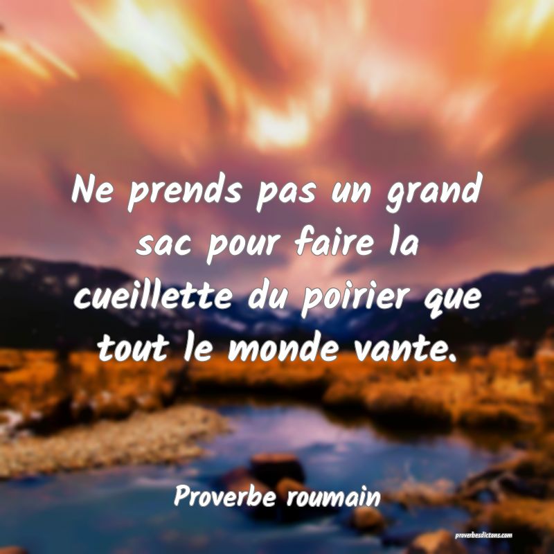 Ne prends pas un grand sac pour faire la cueillette du poirier que tout le monde vante.