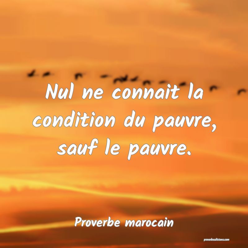 Nul ne connait la condition du pauvre, sauf le pauvre.