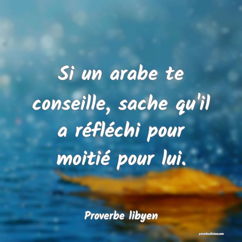 Si un arabe te conseille, sache qu'il a réfléchi pour moitié pour lui.